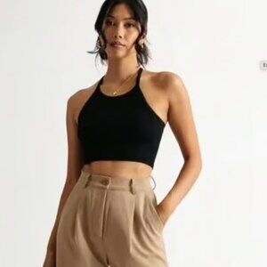J. Crew NWT Ribbed Crop Halter Tank in Black Size S
